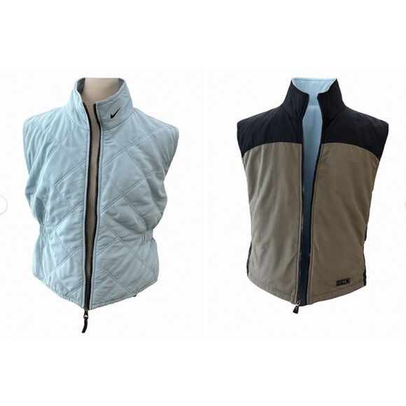 Vintage Y2K Nike Reversible Quilted Vest Light Blue Brown Black Medium Rare - Picture 2 of 15